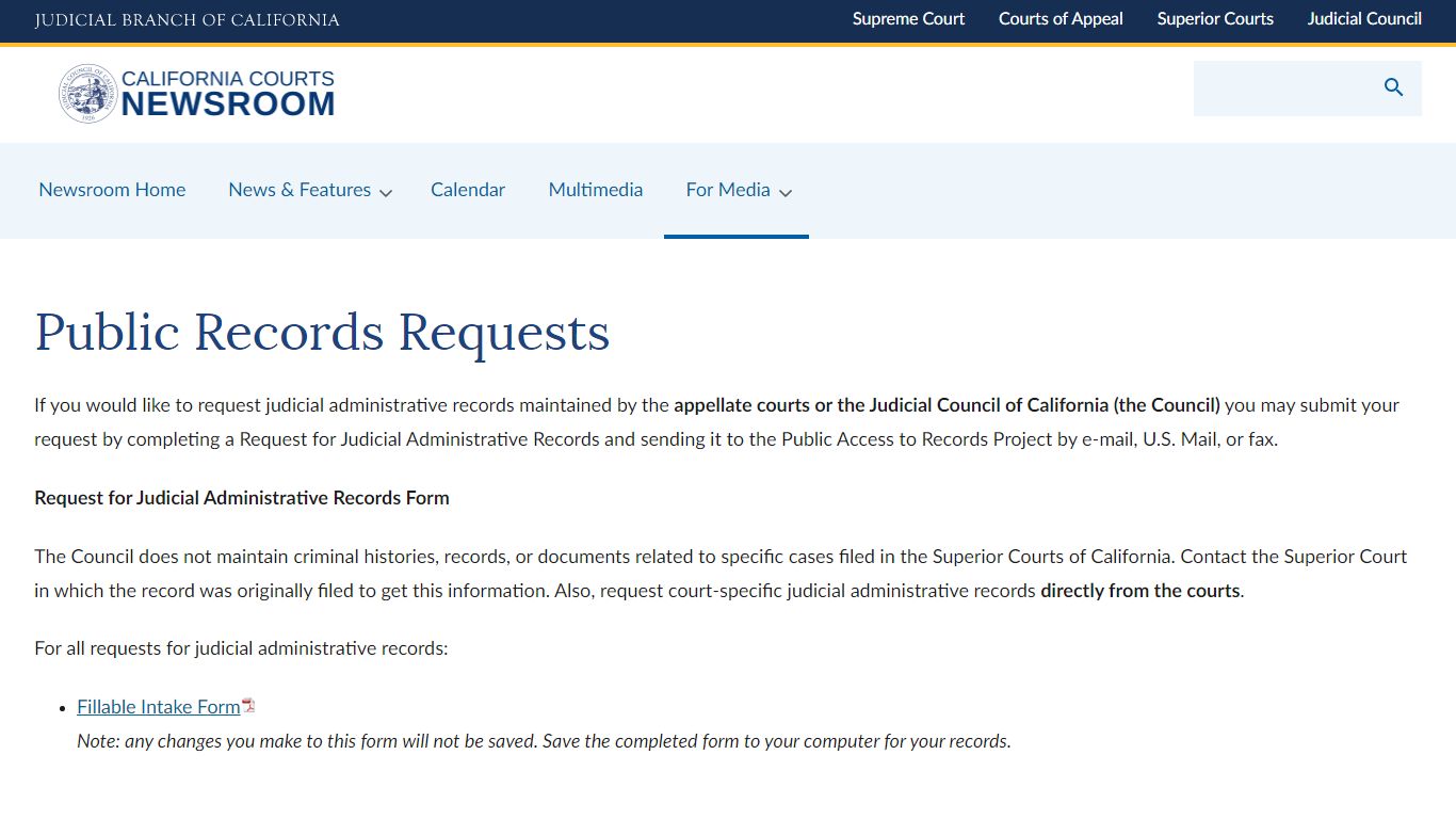 Public Records Requests | California Courts Newsroom